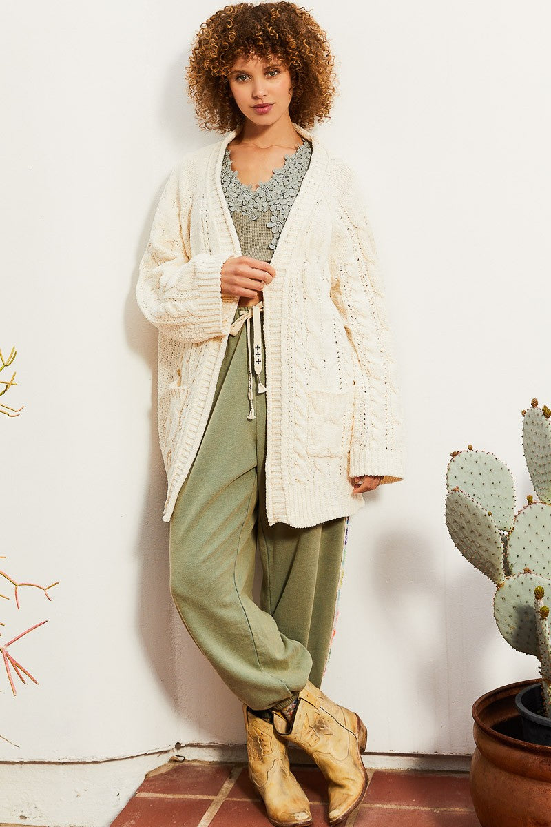 POL Open Front Side Slits Pockets Cardigan Sweater Top