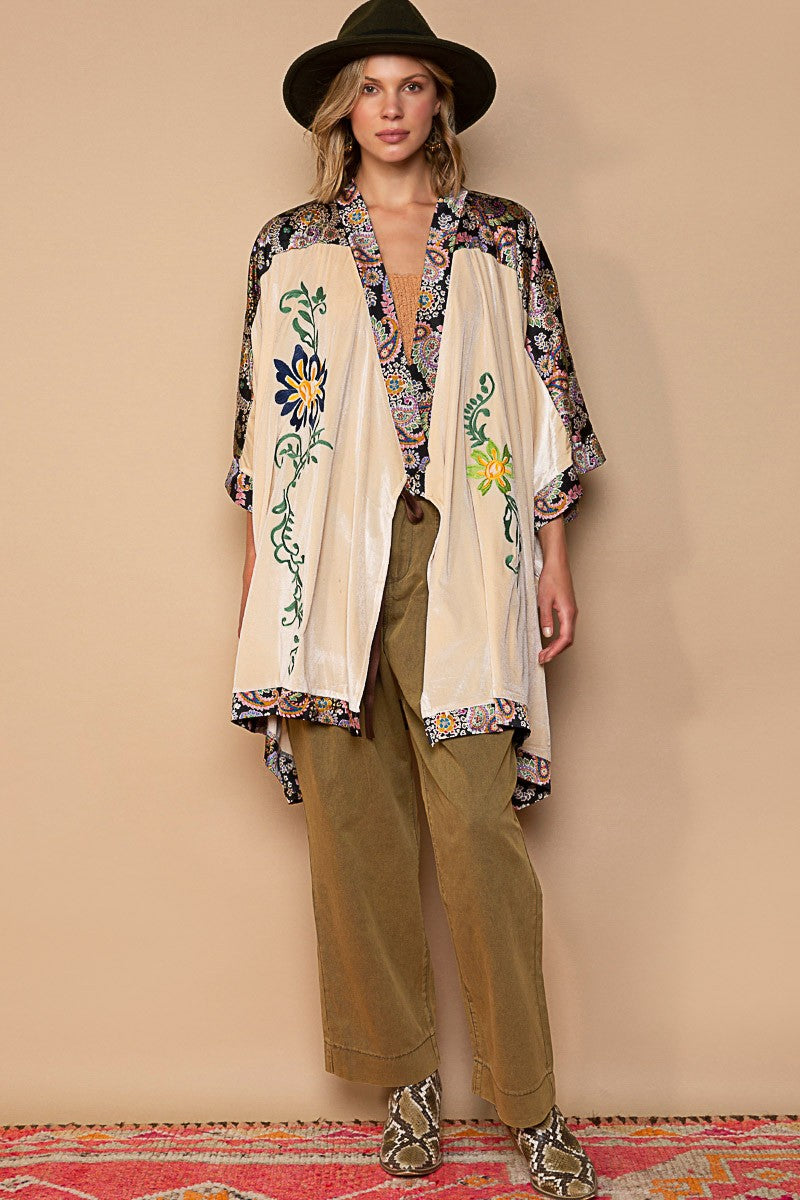 POL Oversized Fit Velvet Satin Mix Kimono Cardigan Top