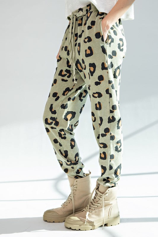 Easel Faded Olive Mineral Washed Cotton Jogger Pants - Roulhac Fashion Boutique