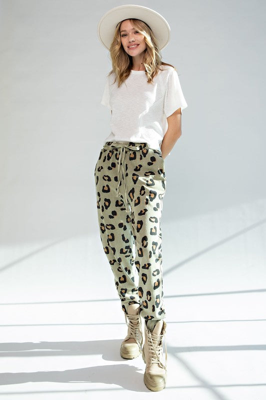 Easel Faded Olive Mineral Washed Cotton Jogger Pants - Roulhac Fashion Boutique