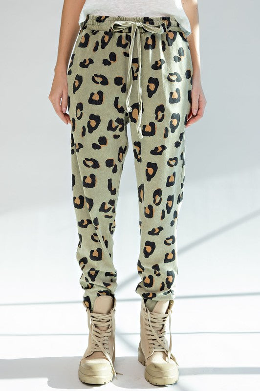 Easel Faded Olive Mineral Washed Cotton Jogger Pants - Roulhac Fashion Boutique