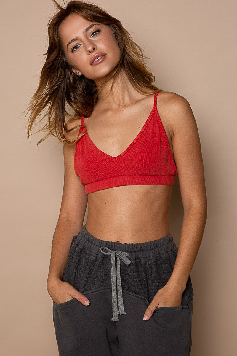 POL Ribbed V Neck Comfortable Bra Top