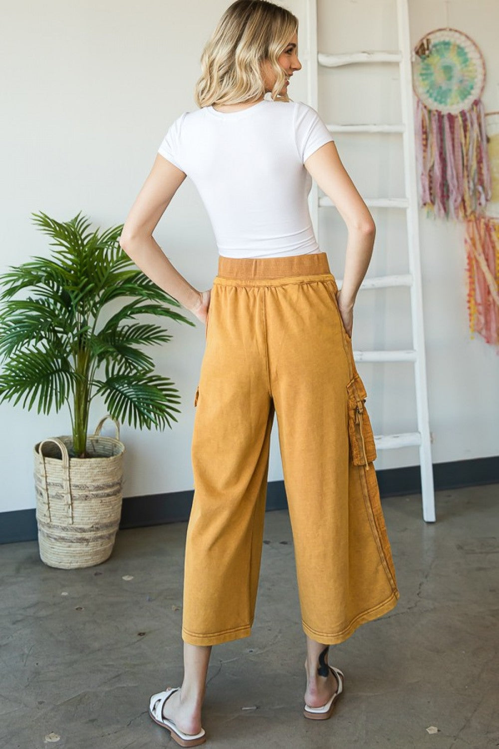 Oli & Hali Mineral Washed Draw String Waist Wide Leg Pants