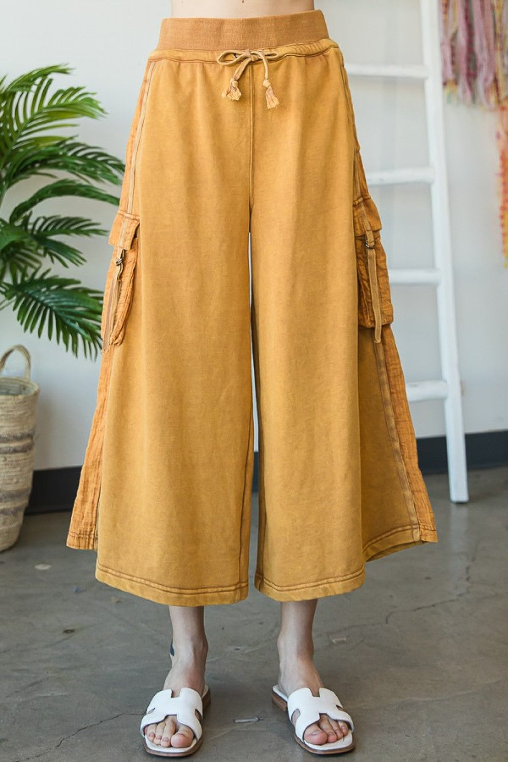 Oli & Hali Mineral Washed Draw String Waist Wide Leg Pants
