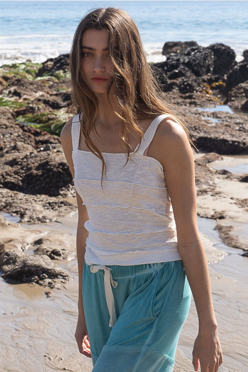 POL Merrow Edge Sleeveless Knit Ribbed Tank Top