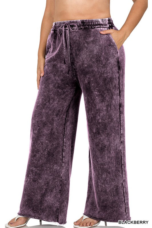 Plus Size French Terry Mineral Washed Cotton Pants - Roulhac Fashion Boutique