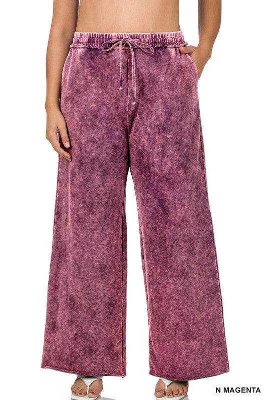 Plus Size French Terry Mineral Washed Cotton Pants - Roulhac Fashion Boutique