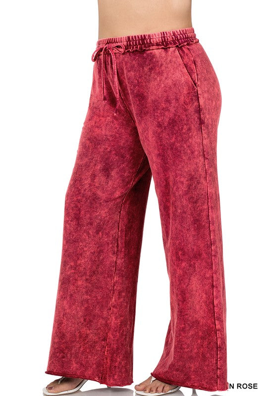 Plus Size French Terry Mineral Washed Cotton Pants - Roulhac Fashion Boutique