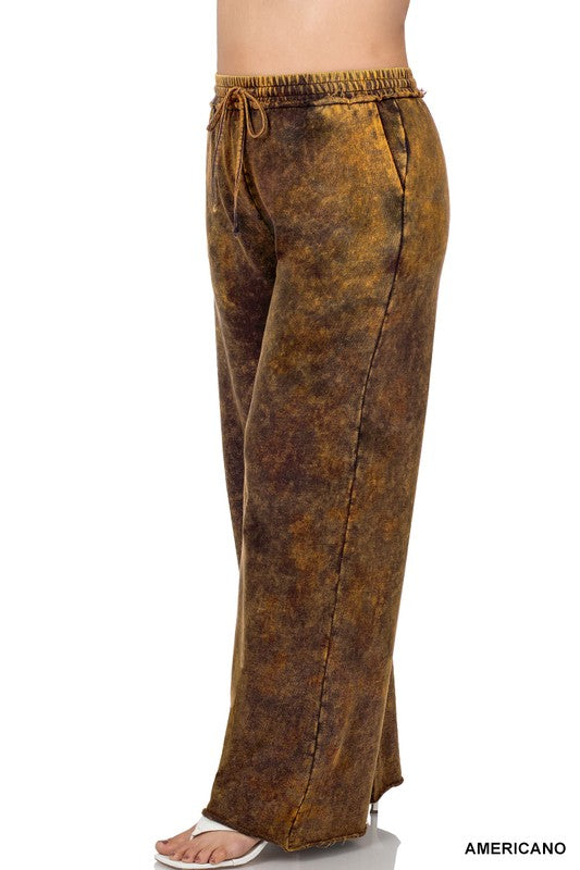 Plus Size French Terry Mineral Washed Cotton Pants - Roulhac Fashion Boutique