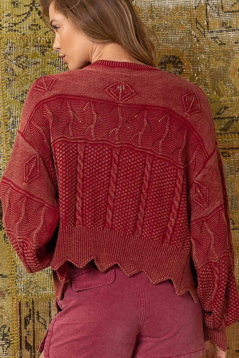 POL Washed Vintage Button Closure Cardigan Sweater Top