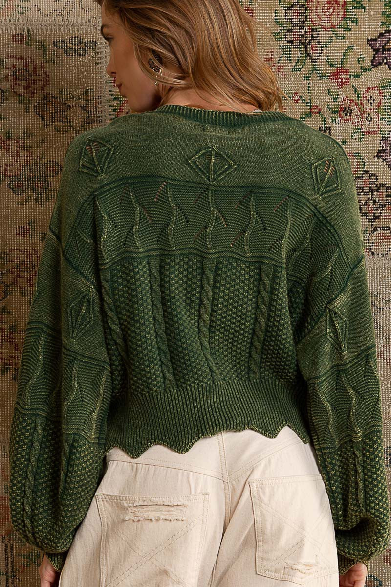 POL Washed Vintage Button Closure Cardigan Sweater Top