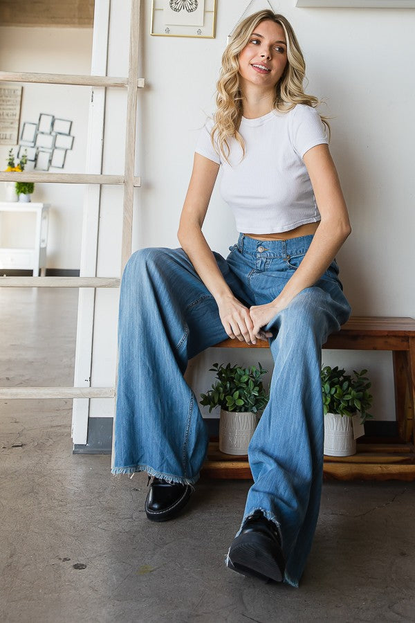 Oli & Hali Pleat Detail Wide Leg Denim Pants