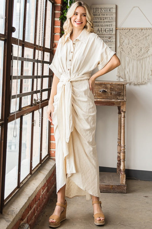 Oli & Hali Washed Short Sleeve Buttondown Longline Shirt Dress