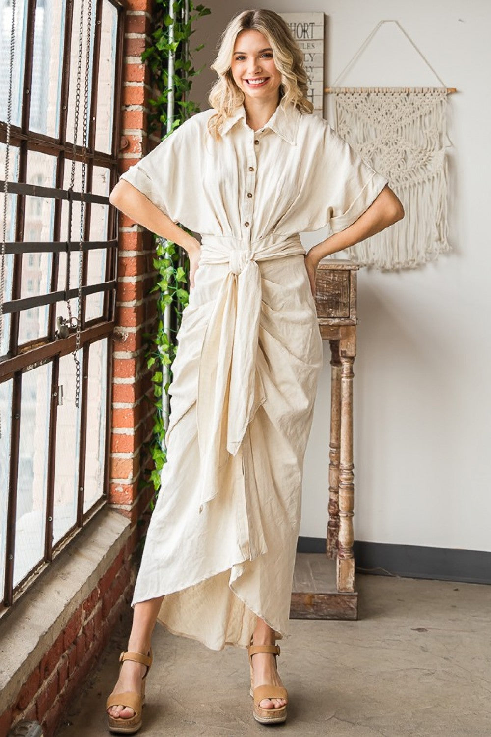 Oli & Hali Washed Short Sleeve Buttondown Longline Shirt Dress