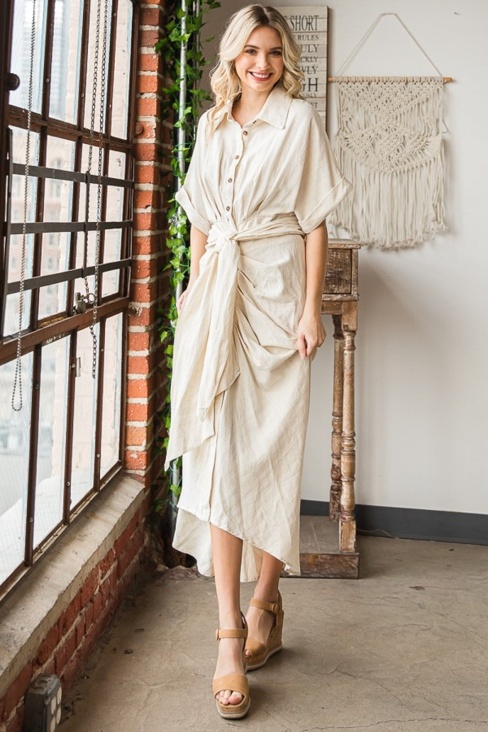 Oli & Hali Washed Short Sleeve Buttondown Longline Shirt Dress