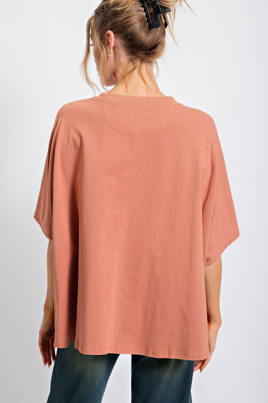 Easel Wooden Terry Knit Oversized Boxy Cotton Top - Roulhac Fashion Boutique