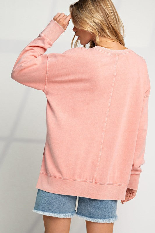 Easel Smiley Face Mineral Washed Cotton Top - Roulhac Fashion Boutique