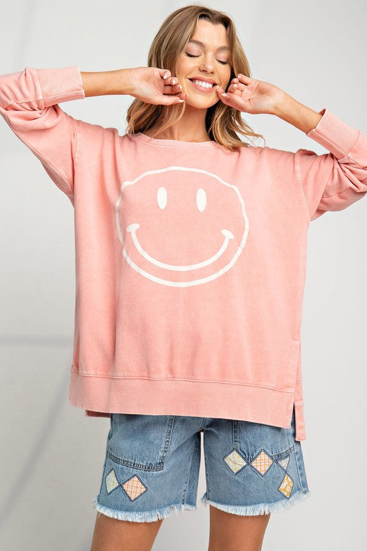 Easel Smiley Face Mineral Washed Cotton Top - Roulhac Fashion Boutique