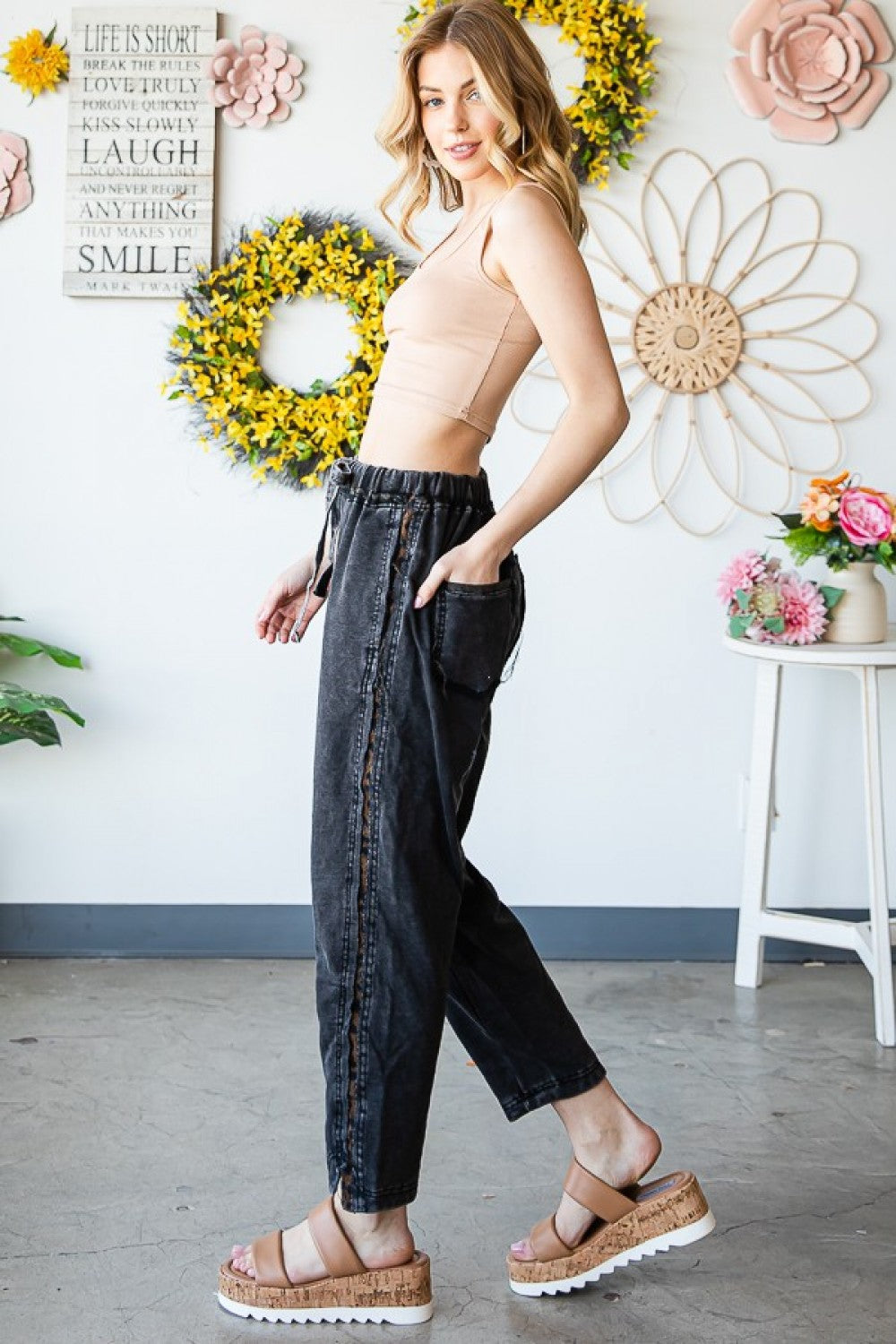 Oli & Hali Washed Side Cheetah Print Tape Sweatpants Pants