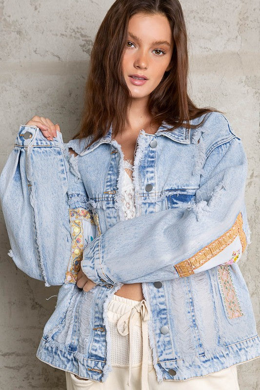POL Oversize Patchwork Panel Distressed Shacket - Roulhac Fashion Boutique