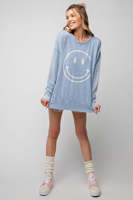 Easel Smiley Face Mineral Washed Cotton Top - Roulhac Fashion Boutique