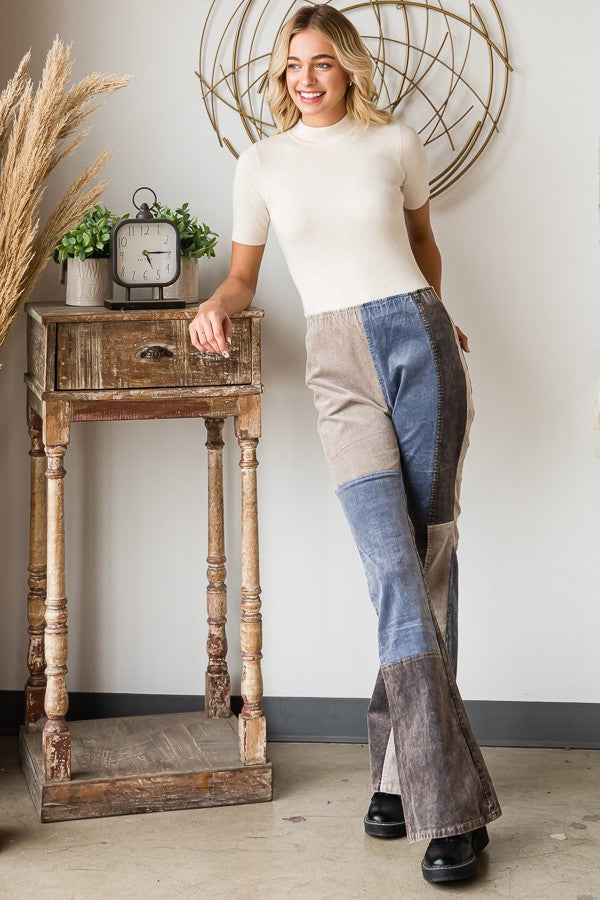 Oli & Hali Washed Colorblock Corduroy Flare Pants