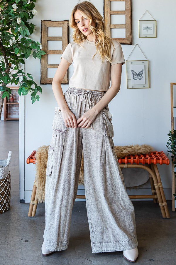 Oli & Hali Washed 3d Pocket Slouchy Wide Leg Pants
