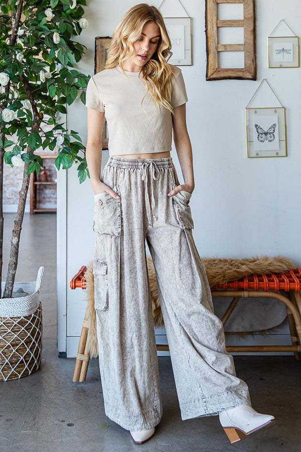 Oli & Hali Washed 3d Pocket Slouchy Wide Leg Pants