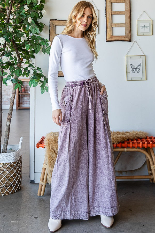 Oli & Hali Washed 3d Pocket Slouchy Wide Leg Pants