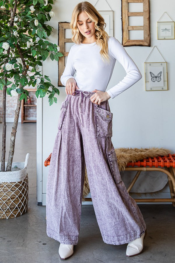 Oli & Hali Washed 3d Pocket Slouchy Wide Leg Pants