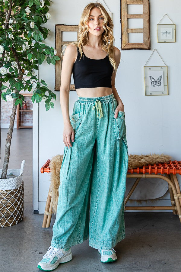 Oli & Hali Washed 3d Pocket Slouchy Wide Leg Pants