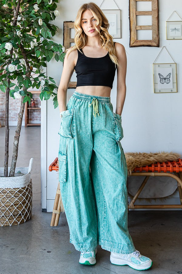 Oli & Hali Washed 3d Pocket Slouchy Wide Leg Pants