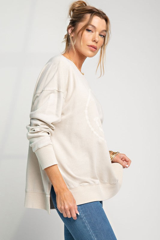 Easel Smiley Face Mineral Washed Cotton Top