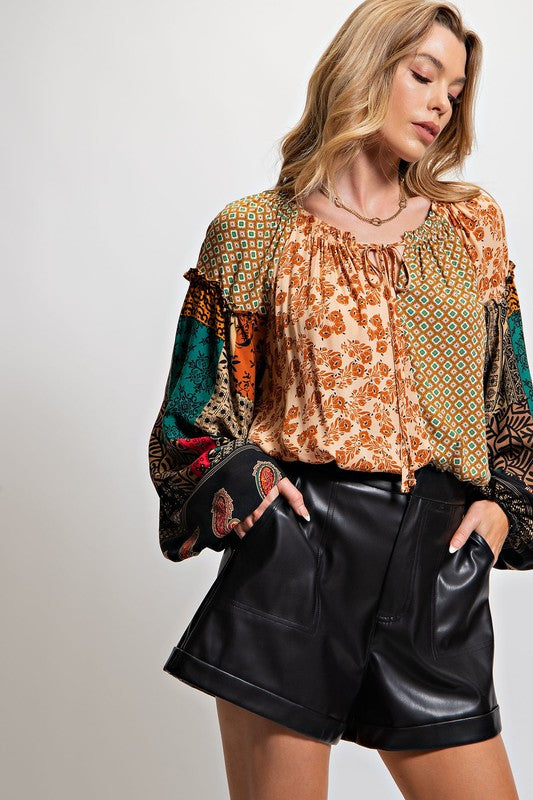 Easel Plus Size Vintage Inspired Boho Puff Sleeve Top