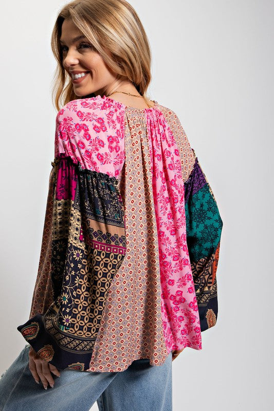 Easel Plus Size Vintage Inspired Boho Puff Sleeve Top - Roulhac Fashion Boutique