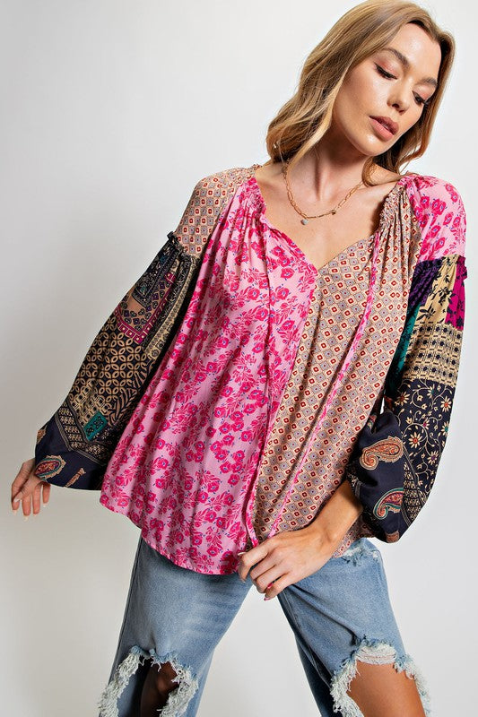 Easel Plus Size Vintage Inspired Boho Puff Sleeve Top - Roulhac Fashion Boutique