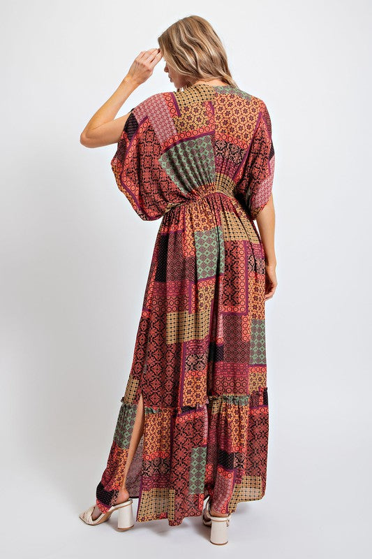 Easel Boho Patchwork Printed Gauze Maxi Dress - Roulhac Fashion Boutique