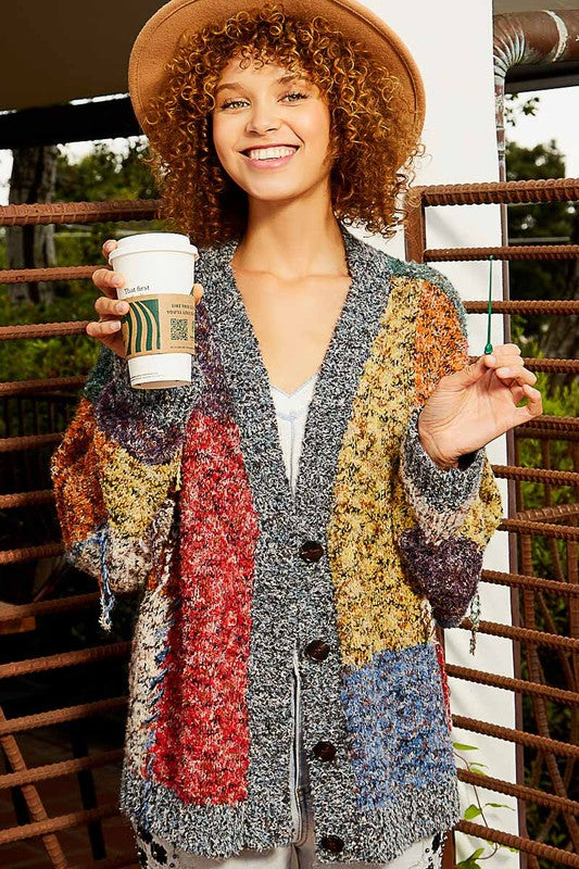 POL Multicolor Button Front Color Block Cardigan Sweater - Roulhac Fashion Boutique