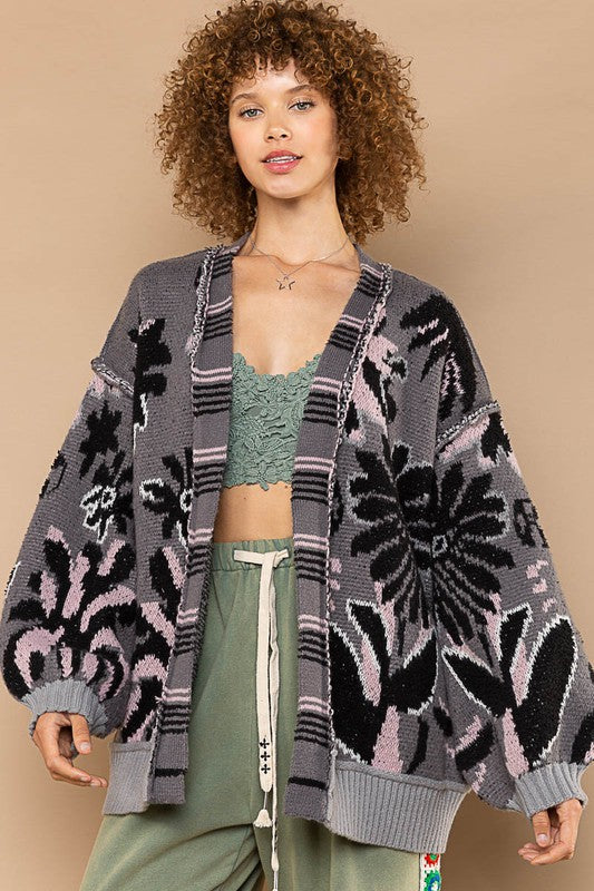 POL Berber Open Front Floral Print Cardigan Sweater - Roulhac Fashion Boutique