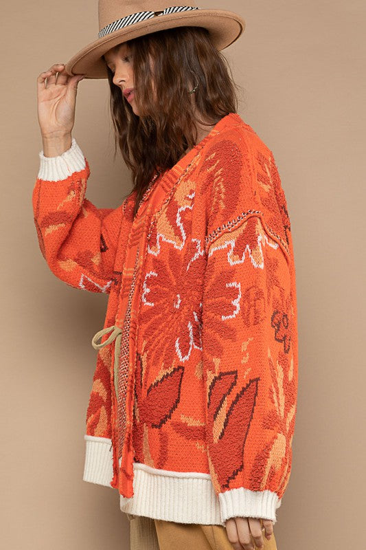 POL Berber Open Front Floral Print Cardigan Sweater - Roulhac Fashion Boutique