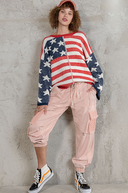 POL Patriotic Fleece Stars and Stripes Sweater - Roulhac Fashion Boutique