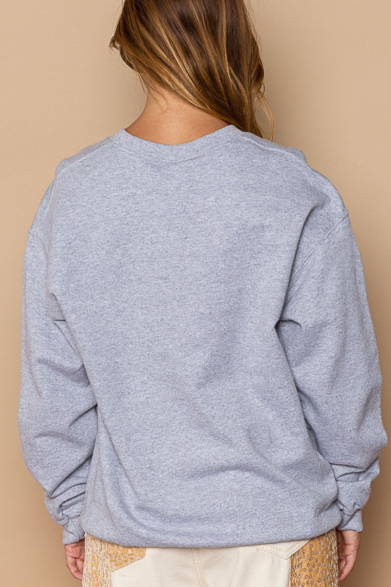 POL Smiley Face Floral Print Crew Pullover Sweatshirt Top