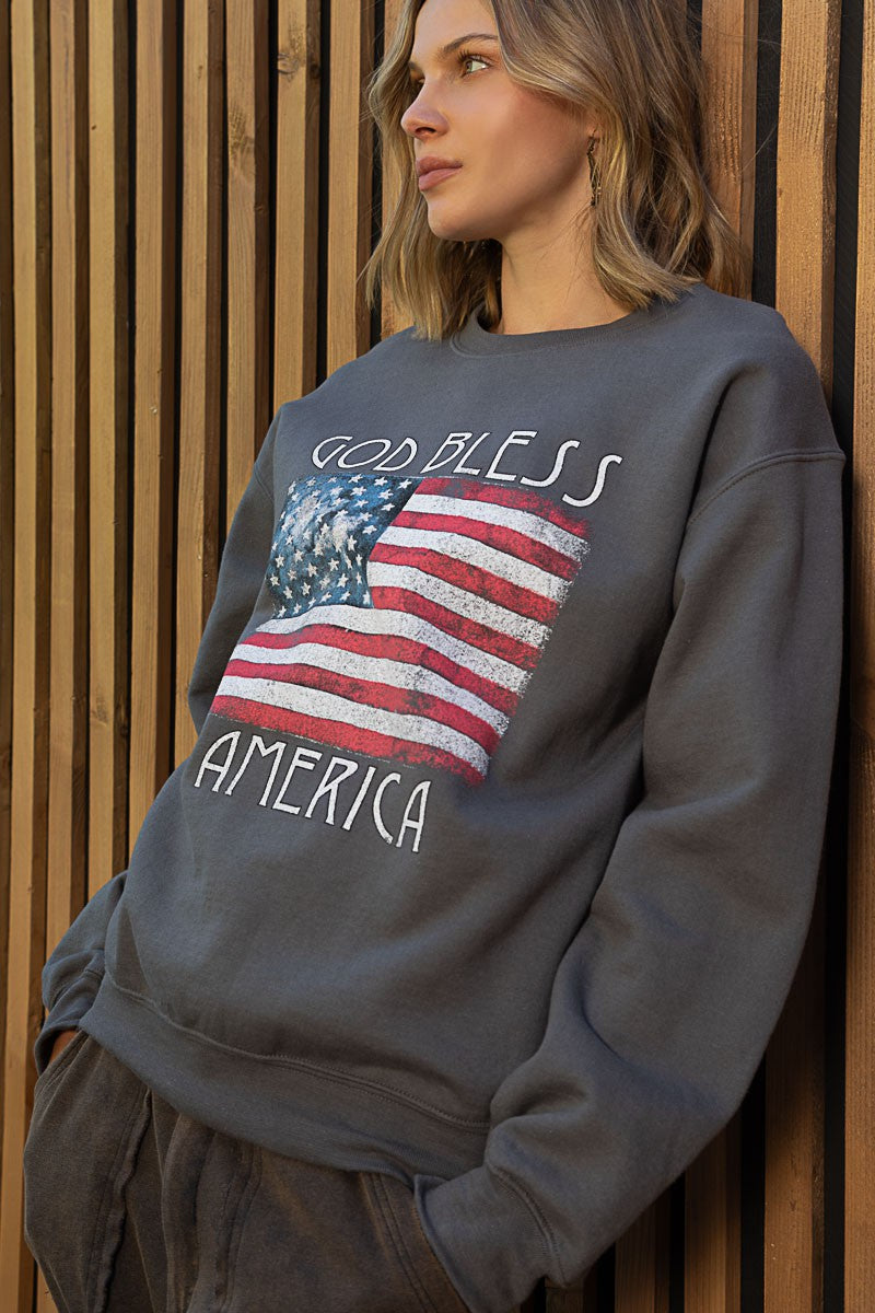 POL Patriotic Print Crew Neck Pullover Sweatshirt Top