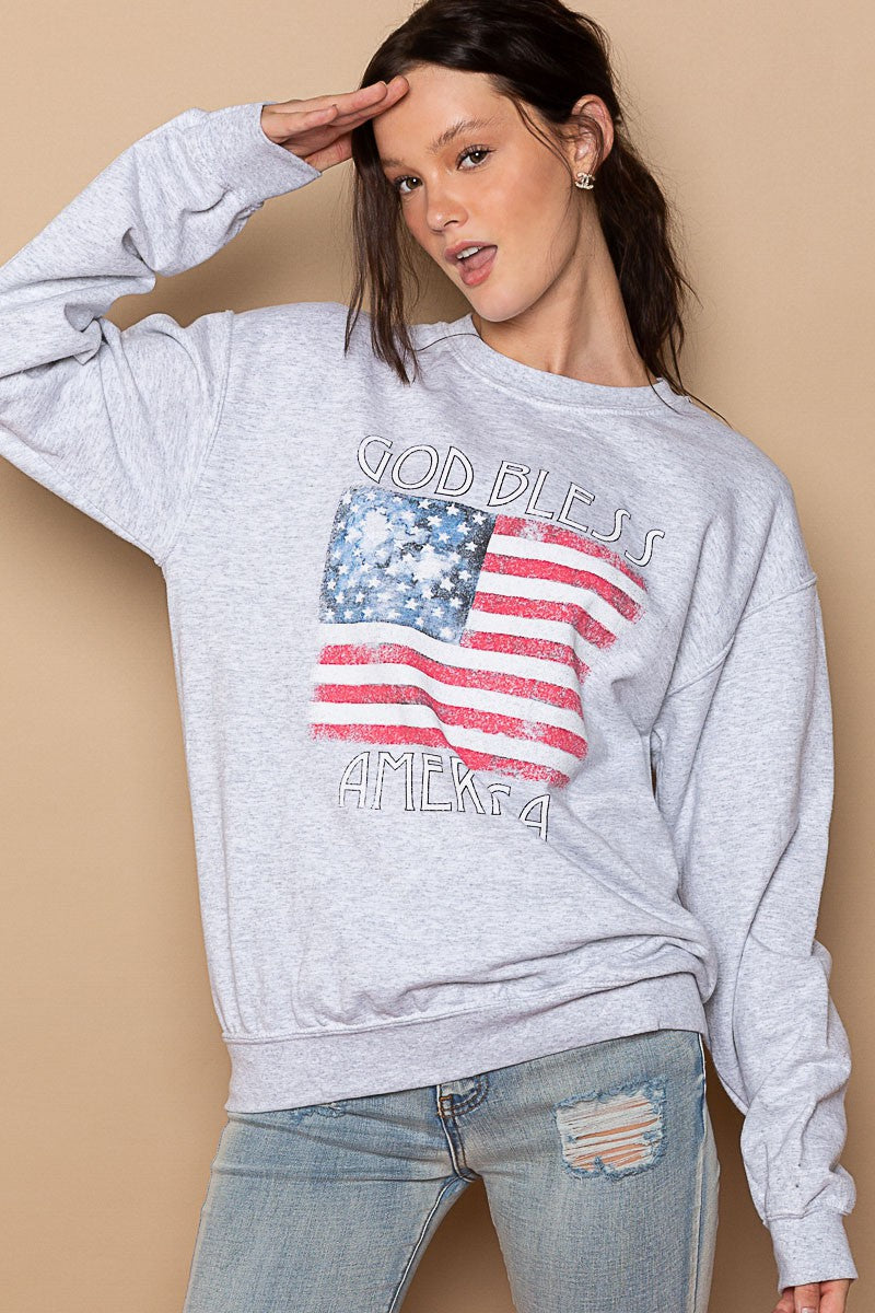 POL Patriotic Print Crew Neck Pullover Sweatshirt Top