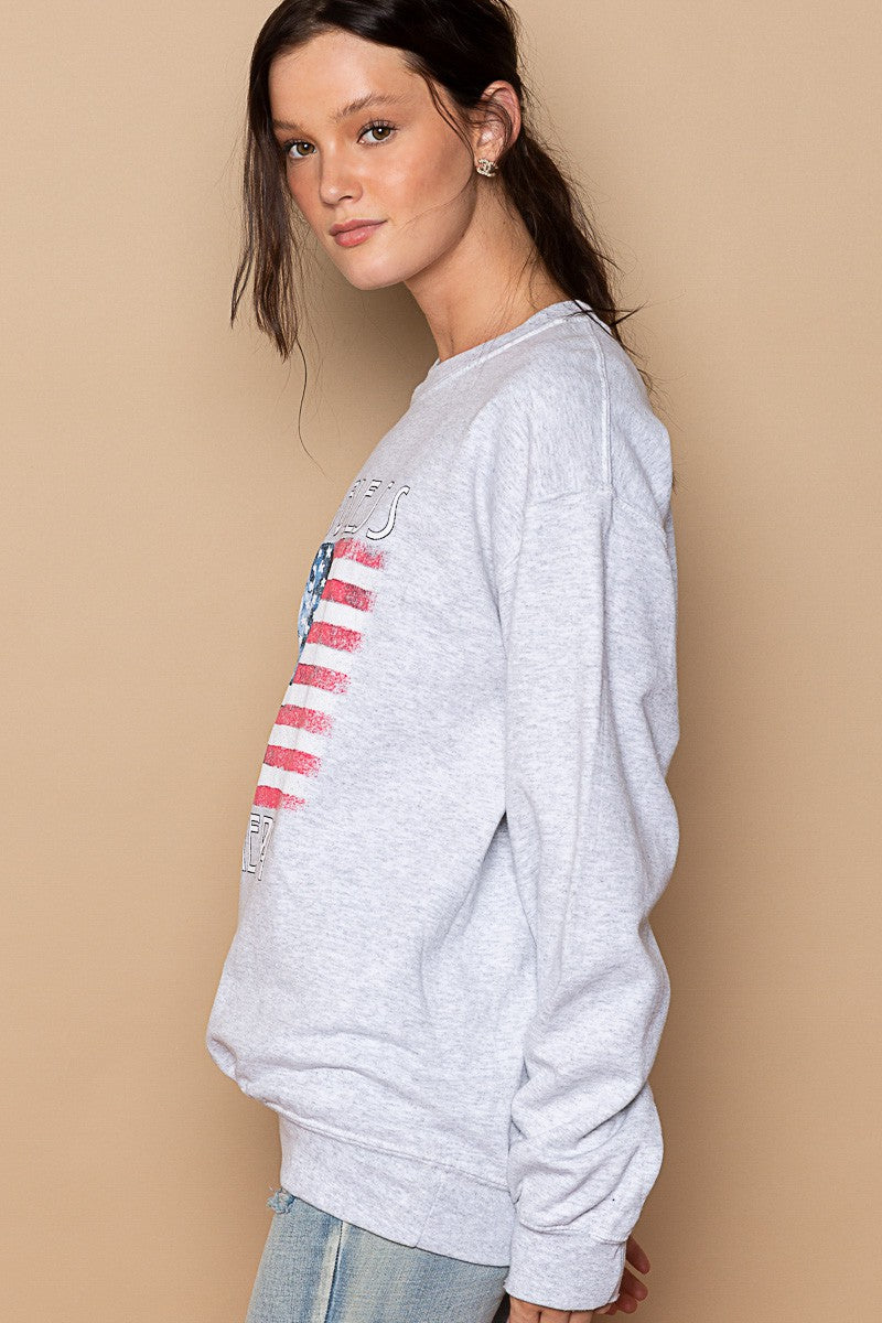 POL Patriotic Print Crew Neck Pullover Sweatshirt Top