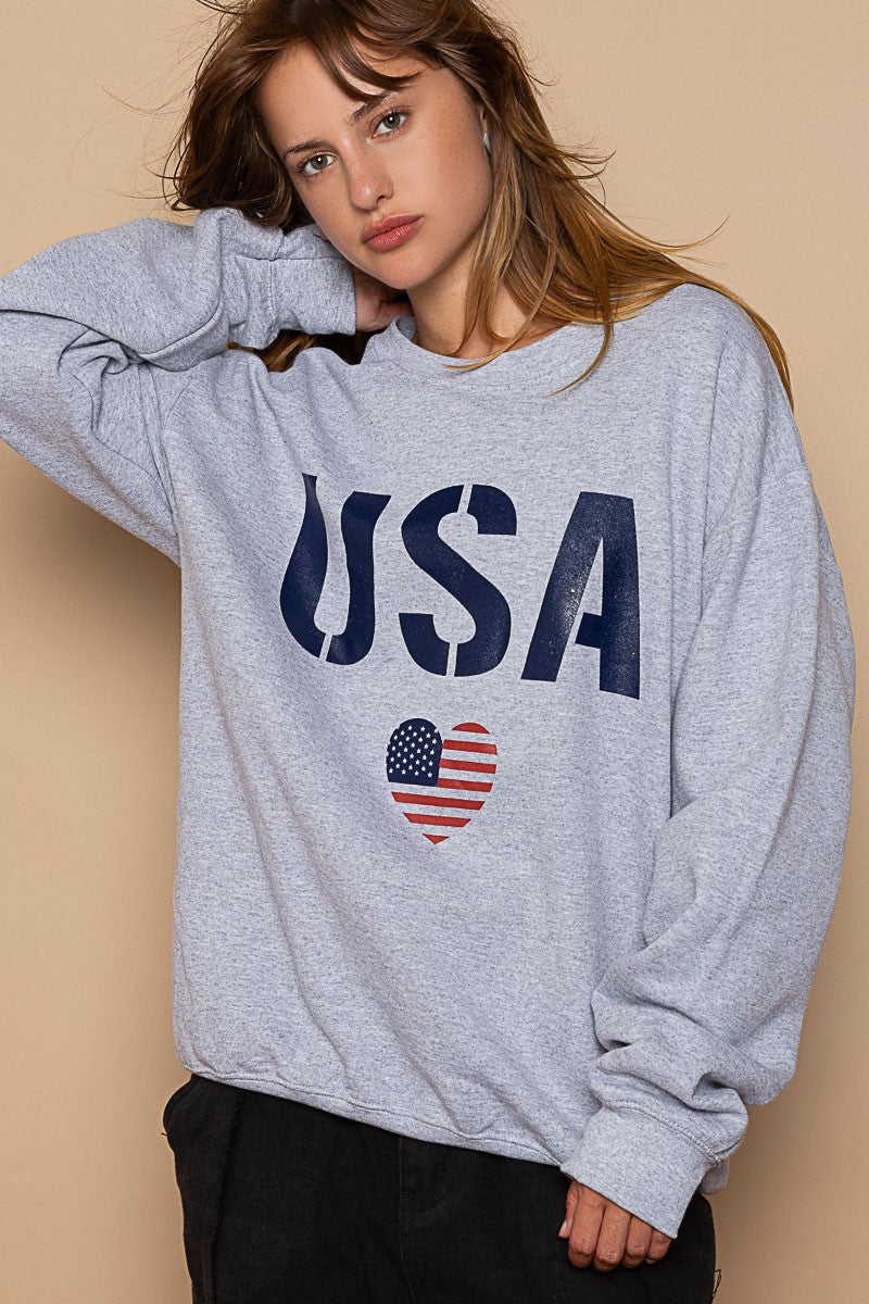 POL Patriotic Usa Print Crew Neck Pullover Sweatshirt Top