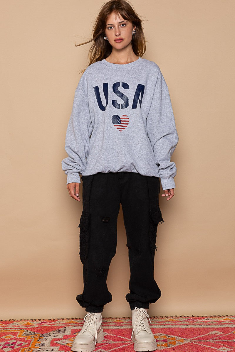 POL Patriotic Usa Print Crew Neck Pullover Sweatshirt Top