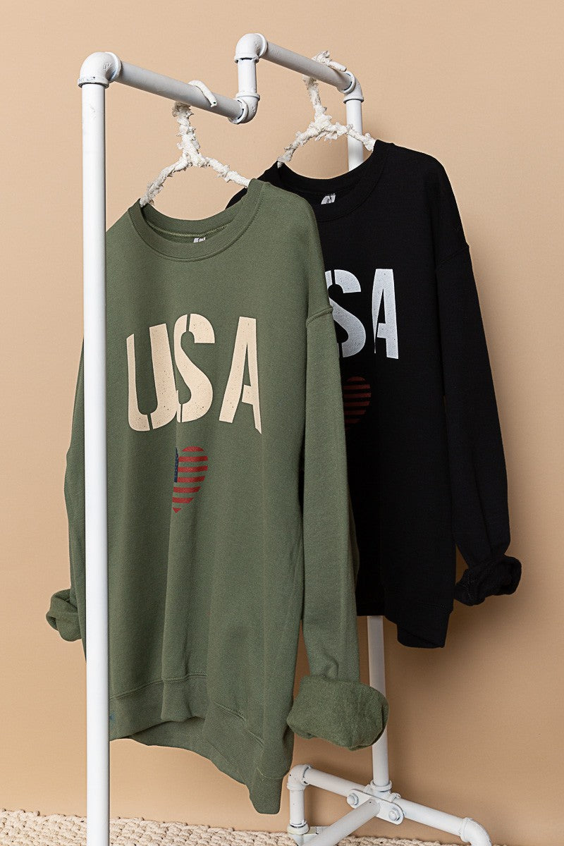 POL Patriotic Usa Print Crew Neck Pullover Sweatshirt Top