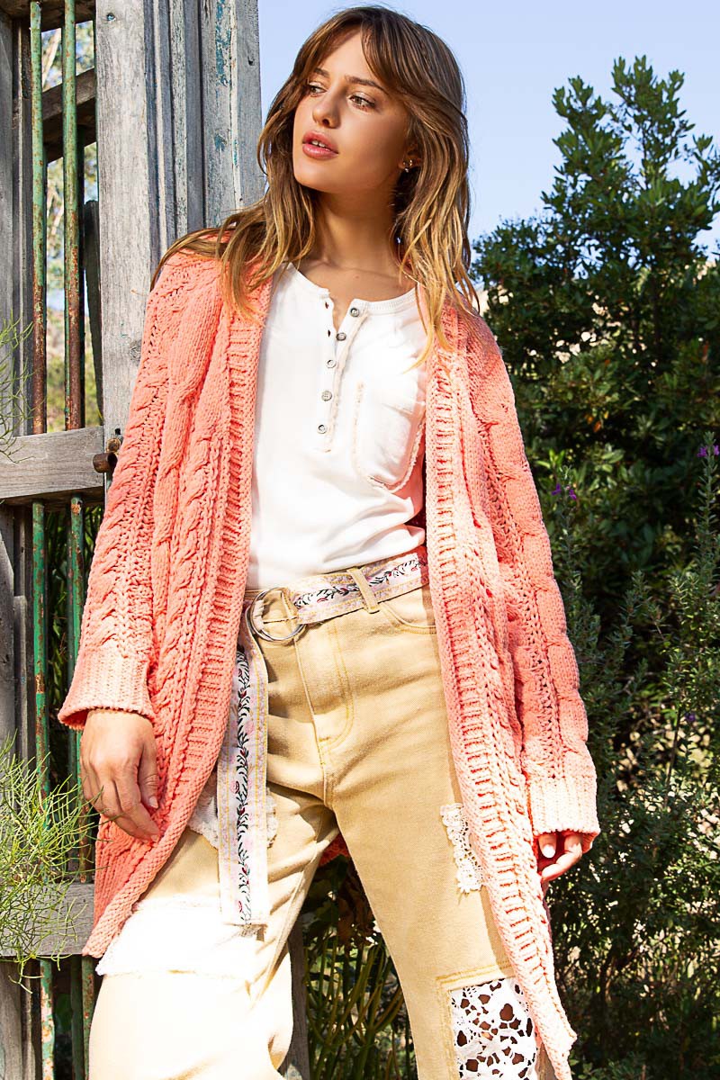 POL Open Front Side Slits Pockets Cardigan Sweater Top