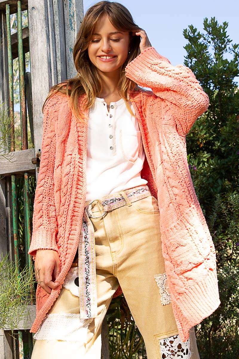 POL Open Front Side Slits Pockets Cardigan Sweater Top